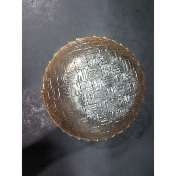 Amber Carnival Glass Serving Bowl, Cross Basket‎ Weave Design, 9" D X 3" H - Picture 3 of 9